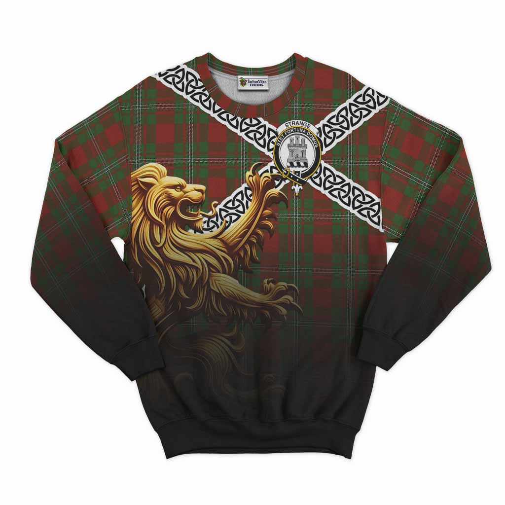 Tartan Vibes Clothing Strange (Strang) Crest Tartan Sweatshirt with Golden Lion Emblem Celtic Style