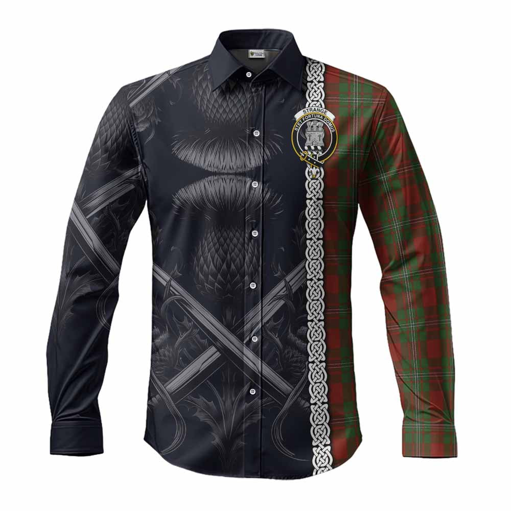 Tartan Vibes Clothing Strange (Strang) Tartan Long Sleeve Button Shirt with Family Crest Cross Sword Thistle Celtic Vibes