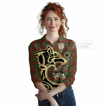 Tartan Vibes Clothing Strange (Strang) Tartan Women's Casual Shirt with Family Crest Celtic Wolf Style