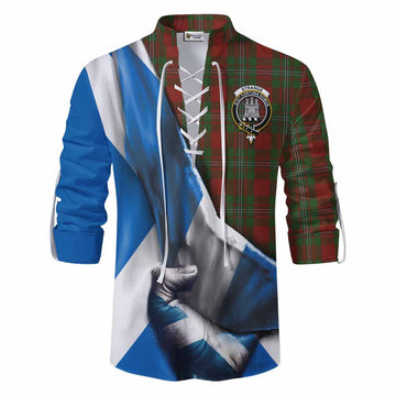Tartan Vibes Clothing Strange (Strang) Tartan Ghillie Kilt Shirt with Family Crest Scotland Patriotic Style