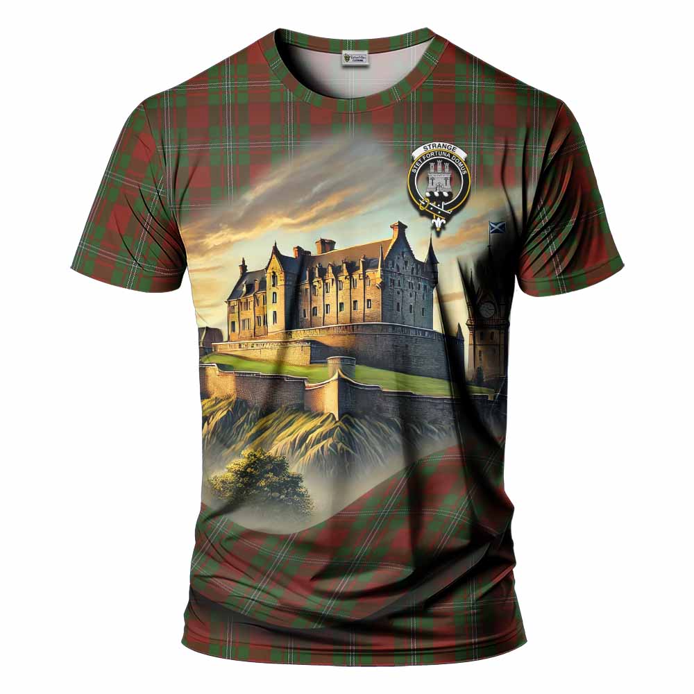 Tartan Vibes Clothing Strange (Strang) Tartan Family Crest T-Shirt with Scottish Ancient Castle Stype