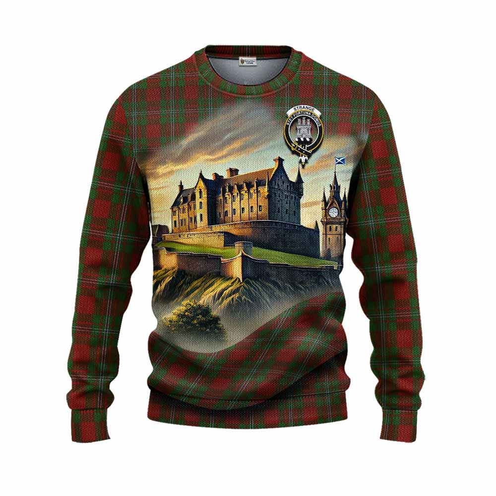 Tartan Vibes Clothing Strange (Strang) Tartan Family Crest Knitted Sweater with Scottish Ancient Castle Style