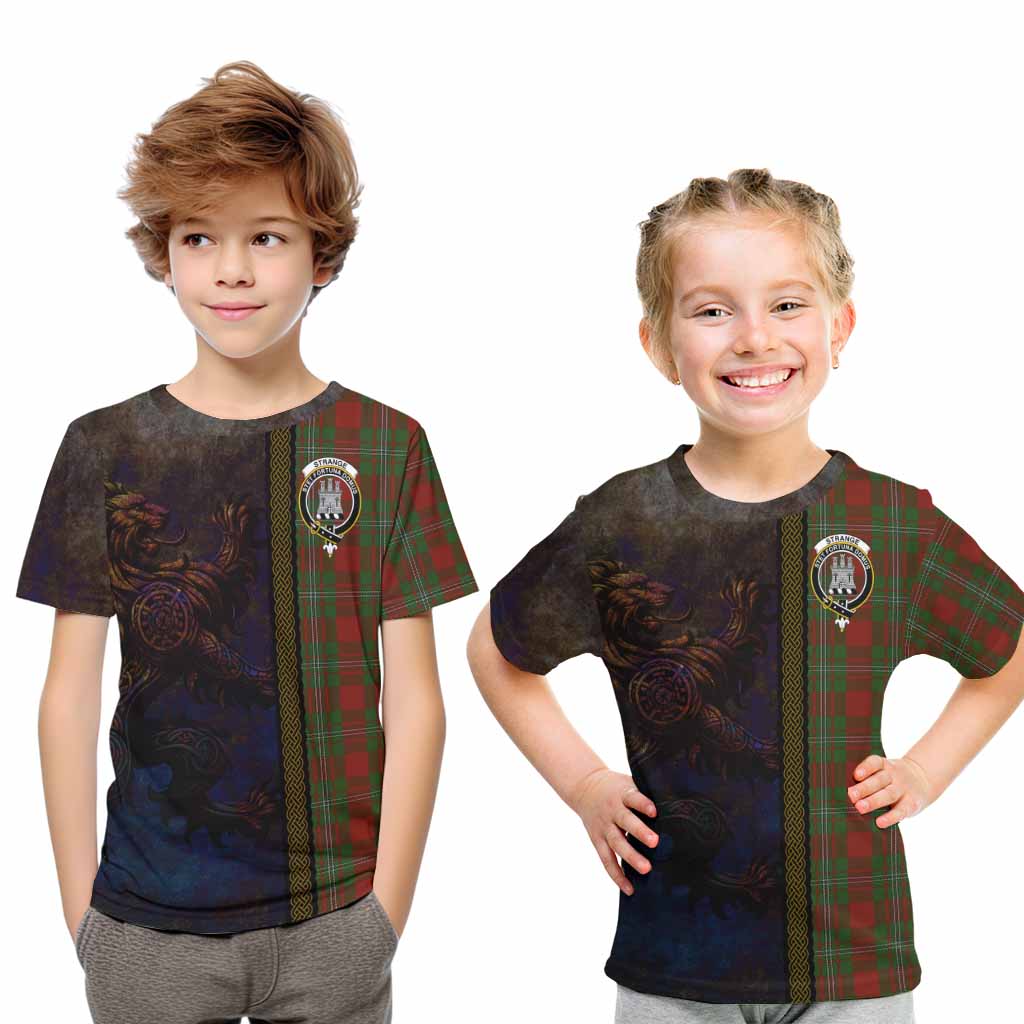 Tartan Vibes Clothing Strange (Strang) Tartan Family Crest Kid T-Shirt Alba Gu Brath Be Brave Lion Ancient Style