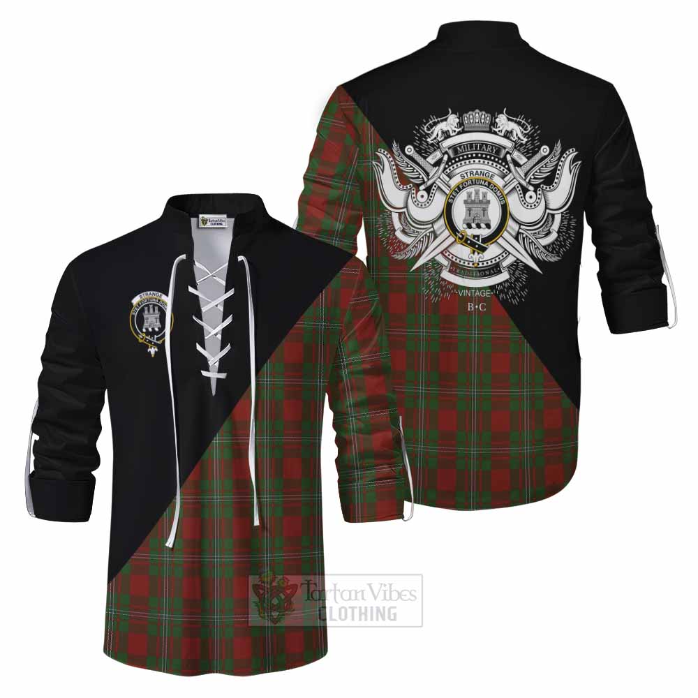 Tartan Vibes Clothing Strange (Strang) Tartan Ghillie Kilt Shirt with Family Crest and Military Logo Style