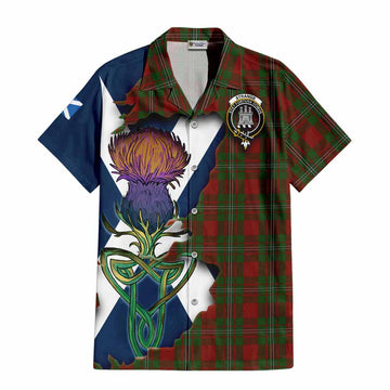 Tartan Vibes Clothing Strange (Strang) Tartan Family Crest Short Sleeve Button Shirt Scottish Thistle Celtic Inspired