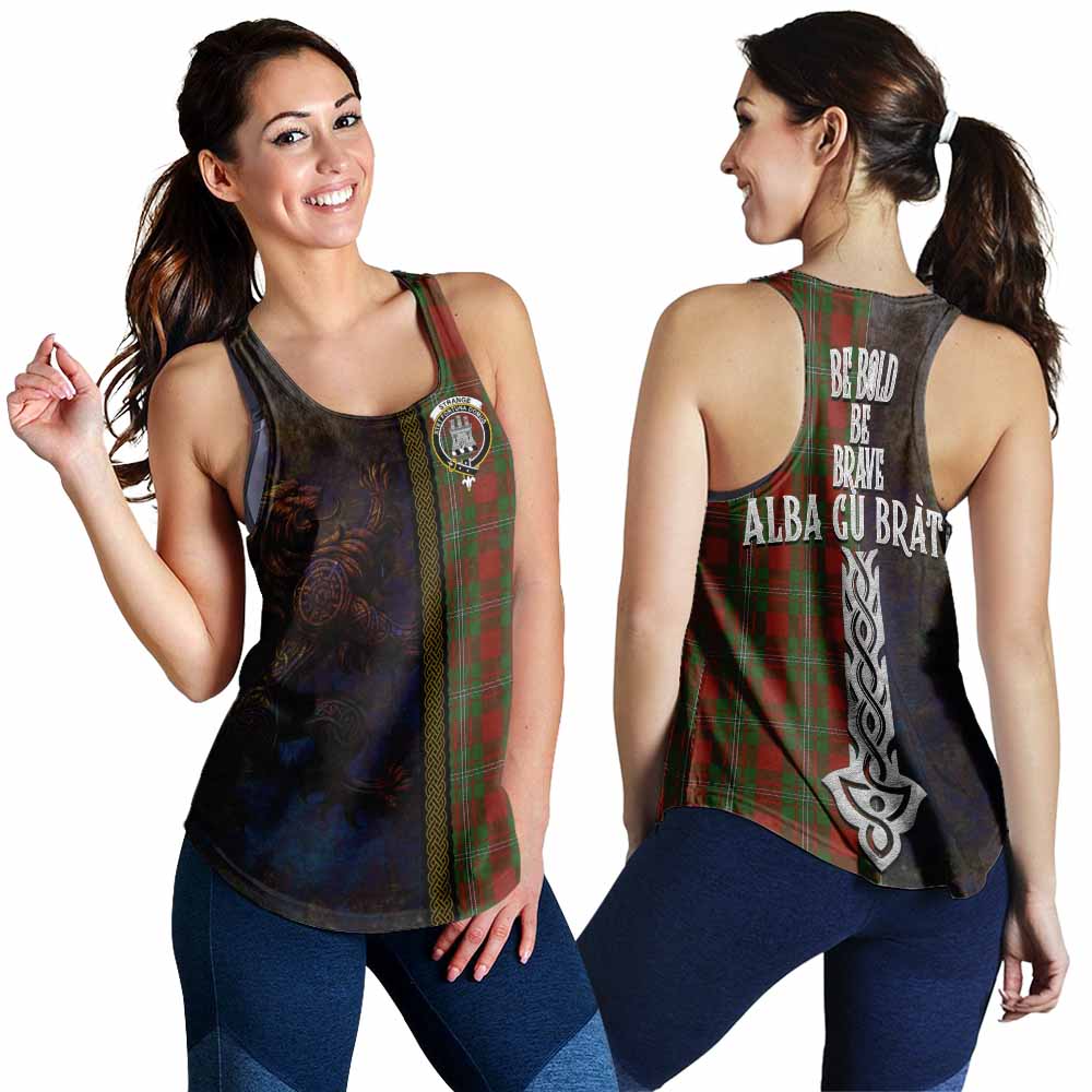 Tartan Vibes Clothing Strange (Strang) Tartan Family Crest Women's Racerback Tanks Alba Gu Brath Be Brave Lion Ancient Style