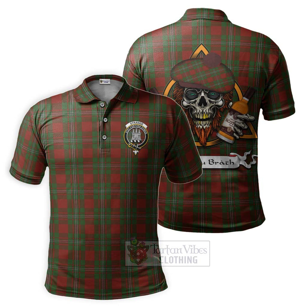 Tartan Vibes Clothing Strange (Strang) Tartan Polo Shirt with Family Crest and Bearded Skull Holding Bottles of Whiskey