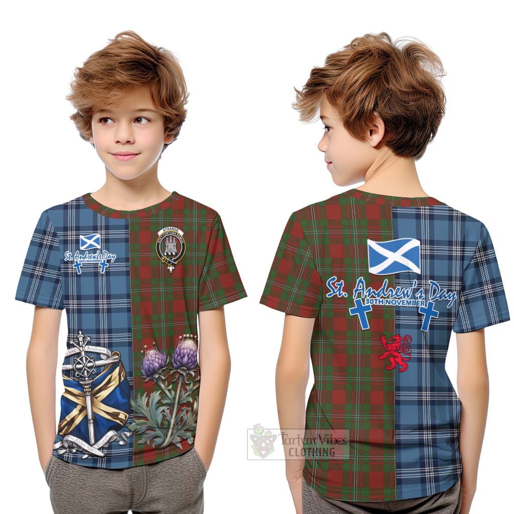Tartan Vibes Clothing Strange (Strang) Tartan Kid T-Shirt Happy St. Andrew's Day Half Tartan Style