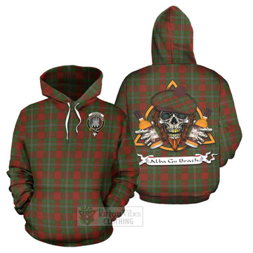 Strange (Strang) Tartan Hoodie with Family Crest and Bearded Skull Holding Bottles of Whiskey