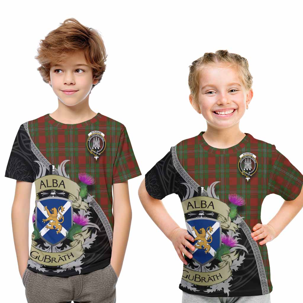 Tartan Vibes Clothing Strange (Strang) Tartan Family Crest Kid T-Shirt Lion Rampant Royal Thistle Shield Celtic Inspired