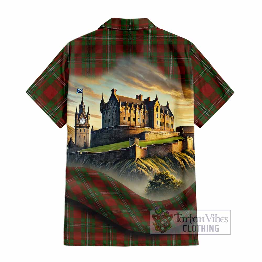 Tartan Vibes Clothing Strange (Strang) Tartan Family Crest Short Sleeve Button Shirt with Scottish Ancient Castle Style
