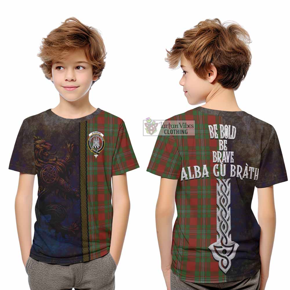 Tartan Vibes Clothing Strange (Strang) Tartan Family Crest Kid T-Shirt Alba Gu Brath Be Brave Lion Ancient Style