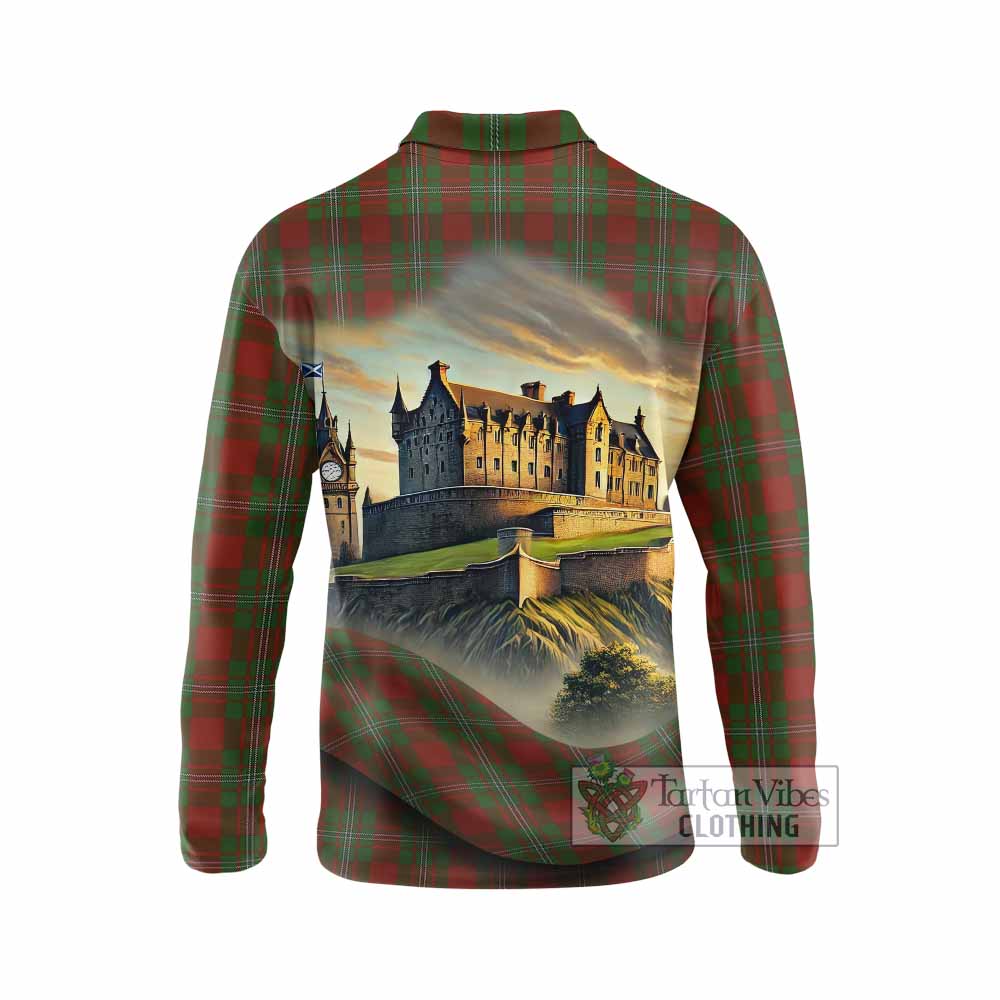 Tartan Vibes Clothing Strange (Strang) Tartan Family Crest Long Sleeve Polo Shirt with Scottish Ancient Castle Style