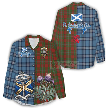 Tartan Vibes Clothing Strange (Strang) Tartan Women's Casual Shirt Happy St. Andrew's Day Half Tartan Style