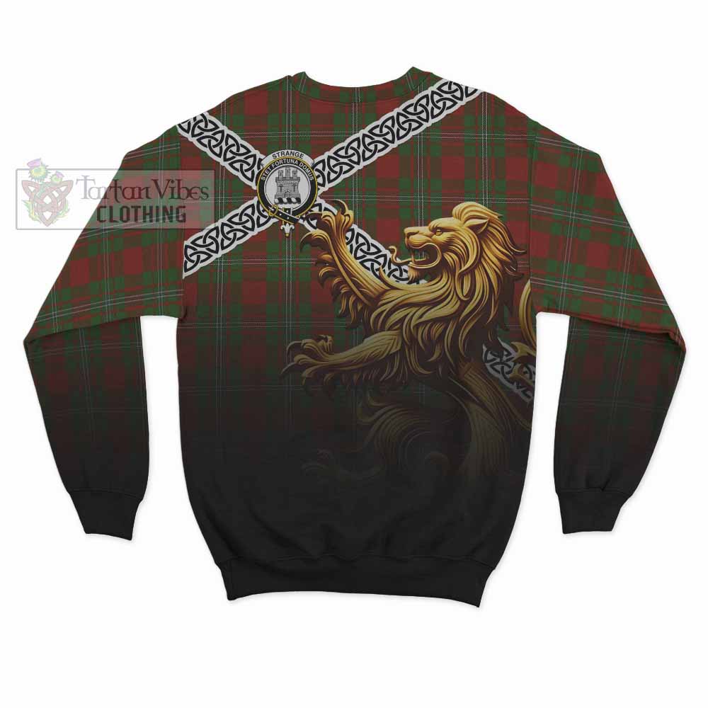 Tartan Vibes Clothing Strange (Strang) Crest Tartan Sweatshirt with Golden Lion Emblem Celtic Style