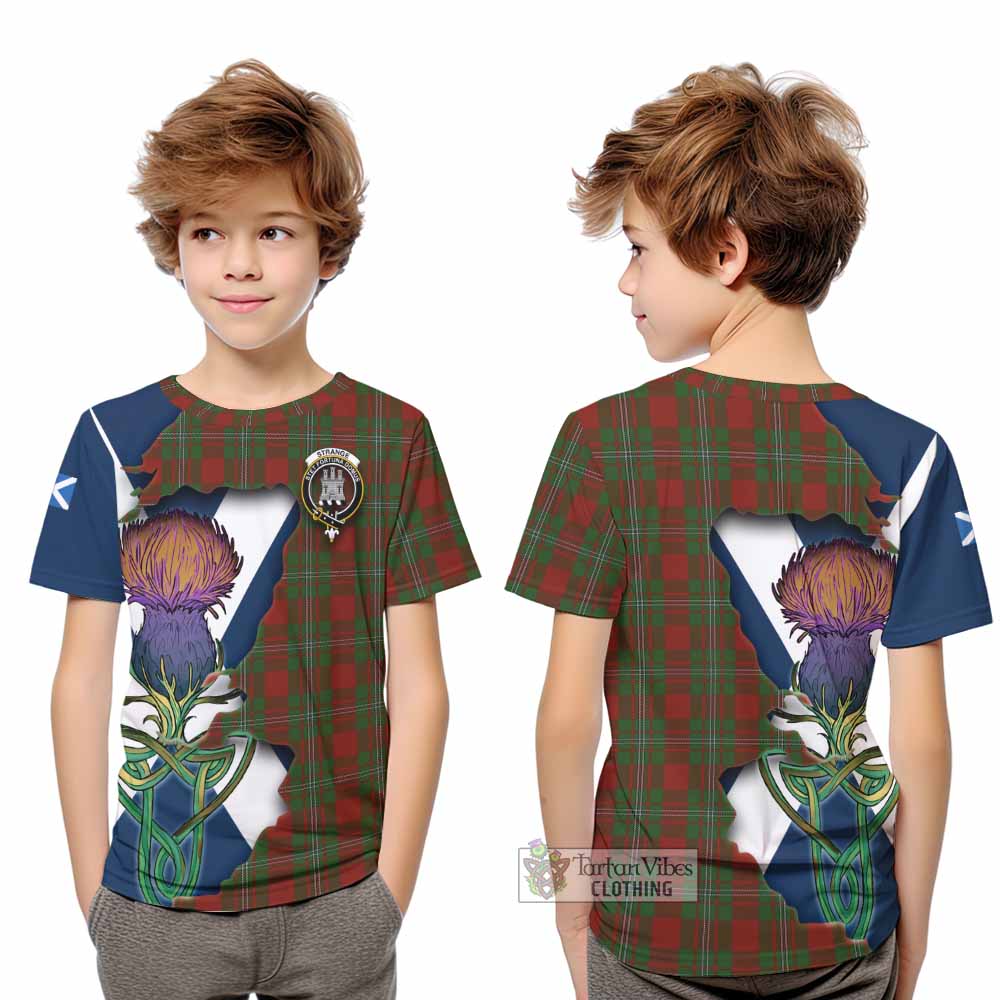 Tartan Vibes Clothing Strange (Strang) Tartan Family Crest Kid T-Shirt Scottish Thistle Celtic Inspired