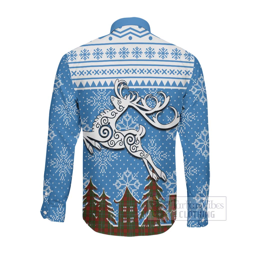 Tartan Vibes Clothing Strange (Strang) Clan Christmas Long Sleeve Button Shirt Celtic Reindeer Style