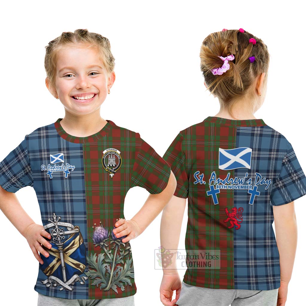 Tartan Vibes Clothing Strange (Strang) Tartan Kid T-Shirt Happy St. Andrew's Day Half Tartan Style
