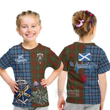 Tartan Vibes Clothing Strange (Strang) Tartan Kid T-Shirt Happy St. Andrew's Day Half Tartan Style