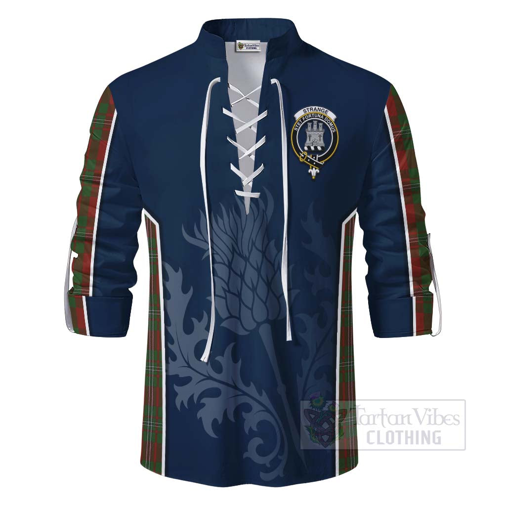 Tartan Vibes Clothing Strange (Strang) Tartan Ghillie Kilt Shirt with Family Crest and Scottish Thistle Vibes Sport Style