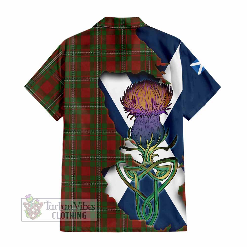 Tartan Vibes Clothing Strange (Strang) Tartan Family Crest Short Sleeve Button Shirt Scottish Thistle Celtic Inspired