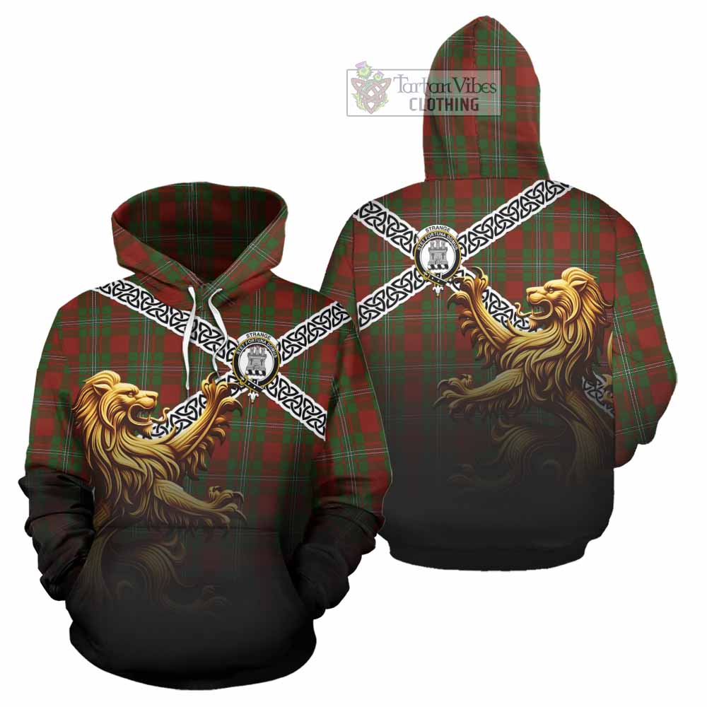 Tartan Vibes Clothing Strange (Strang) Crest Tartan Hoodie with Golden Lion Emblem Celtic Style