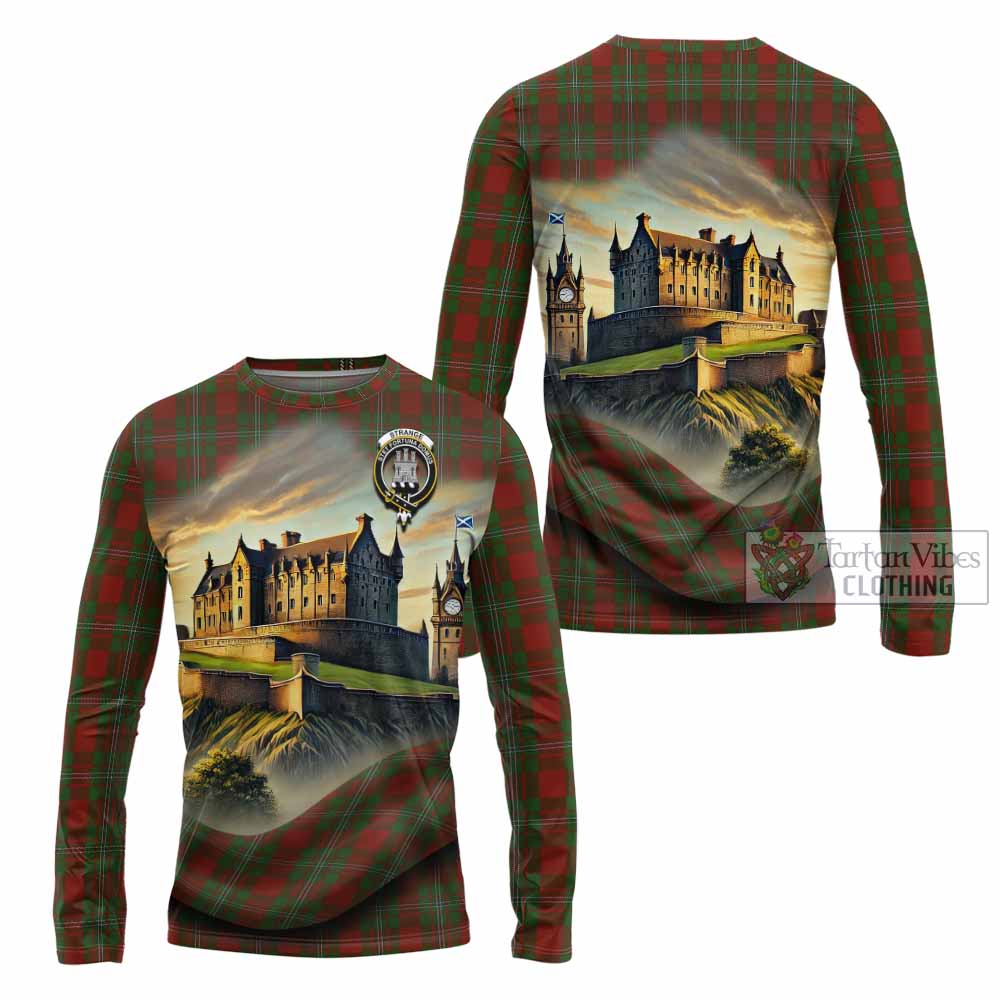 Tartan Vibes Clothing Strange (Strang) Tartan Family Crest Long Sleeve T-Shirt with Scottish Ancient Castle Style
