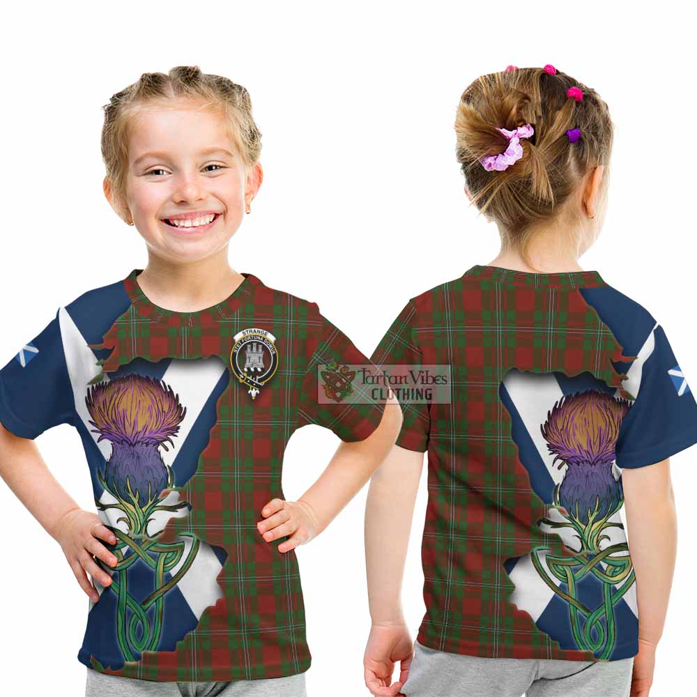 Tartan Vibes Clothing Strange (Strang) Tartan Family Crest Kid T-Shirt Scottish Thistle Celtic Inspired
