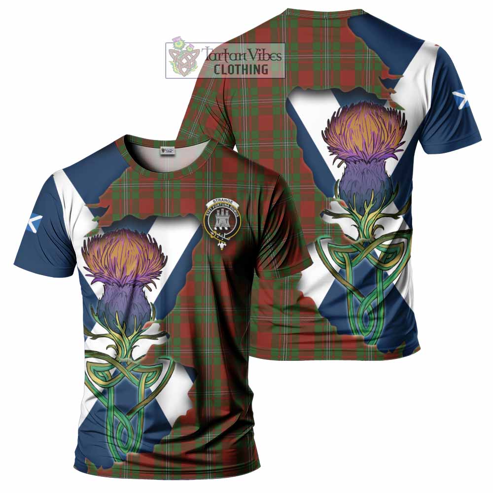 Tartan Vibes Clothing Strange (Strang) Tartan Family Crest T-Shirt Scottish Thistle Celtic Inspired