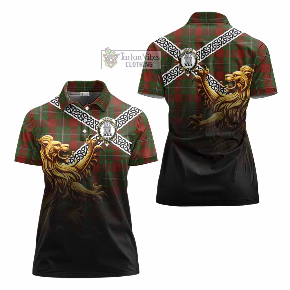 Tartan Vibes Clothing Strange (Strang) Crest Tartan Women's Polo Shirt with Golden Lion Emblem Celtic Style