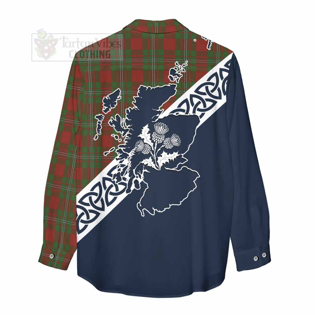 Tartan Vibes Clothing Strange (Strang) Tartan Women's Casual Shirt Featuring Thistle and Scotland Map