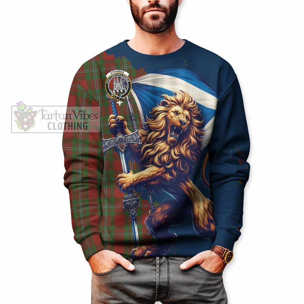 Tartan Vibes Clothing Strange (Strang) Tartan Family Crest Sweatshirt with Scottish Majestic Lion