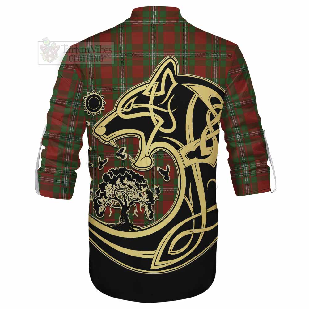 Tartan Vibes Clothing Strange (Strang) Tartan Ghillie Kilt Shirt with Family Crest Celtic Wolf Style