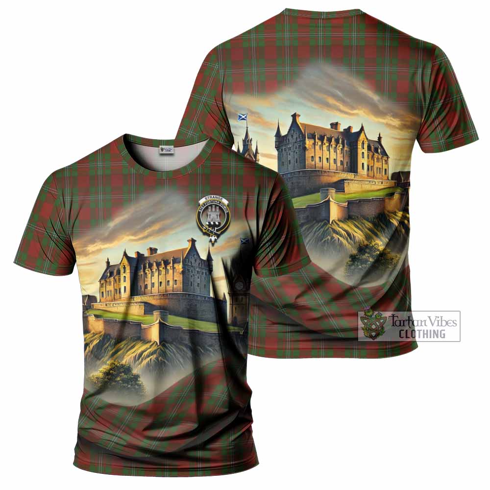 Tartan Vibes Clothing Strange (Strang) Tartan Family Crest T-Shirt with Scottish Ancient Castle Stype