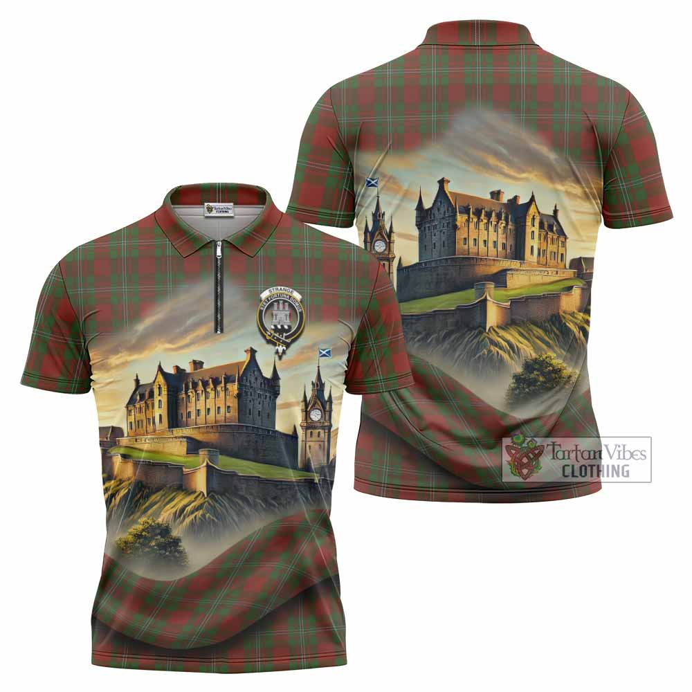 Tartan Vibes Clothing Strange (Strang) Tartan Family Crest Zipper Polo Shirt with Scottish Ancient Castle Stype
