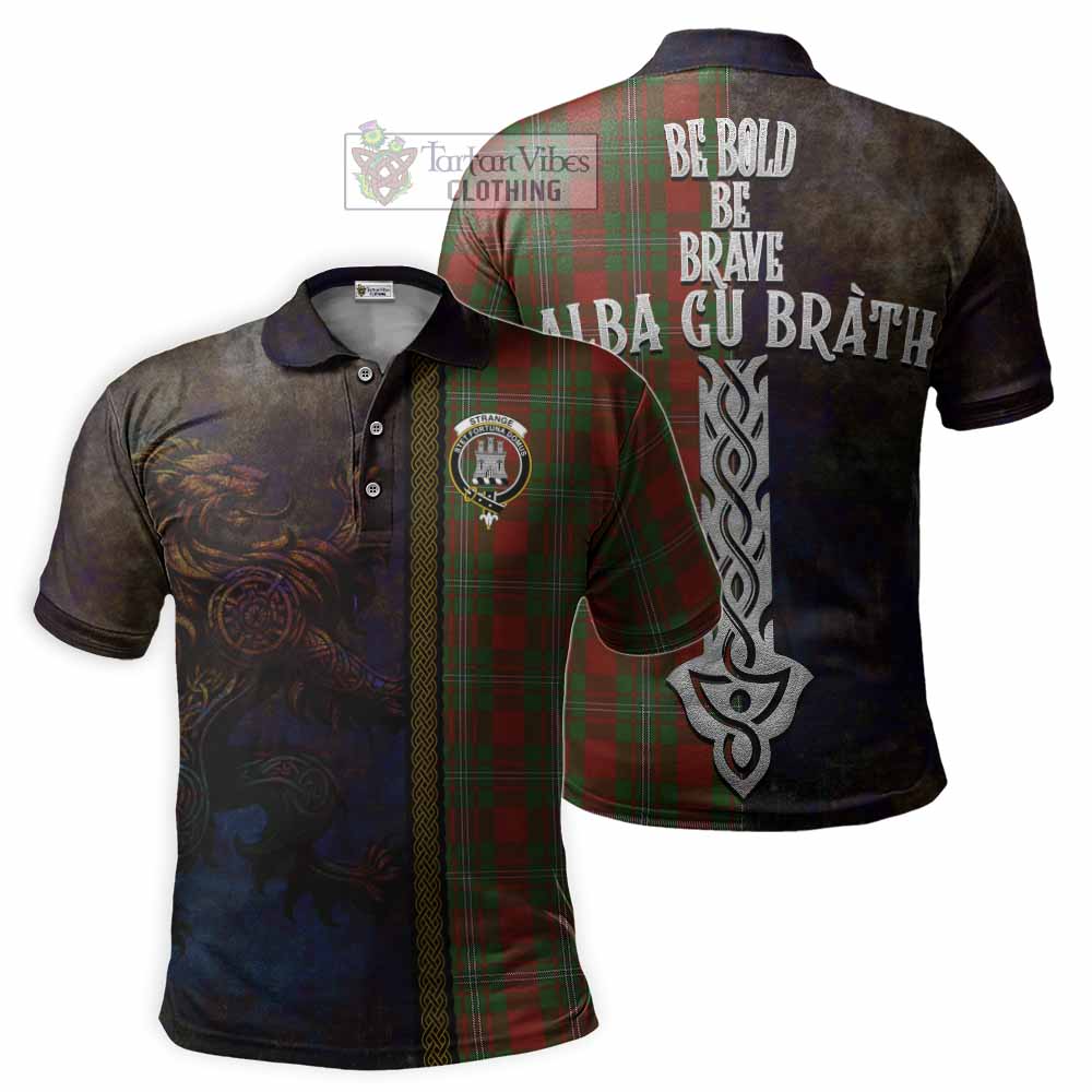 Tartan Vibes Clothing Strange (Strang) Tartan Family Crest Polo Shirt Alba Gu Brath Be Brave Lion Ancient Style