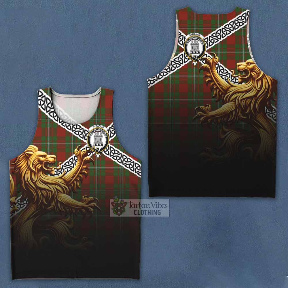 Tartan Vibes Clothing Strange (Strang) Crest Tartan Men's Tank Top with Golden Lion Emblem Celtic Style