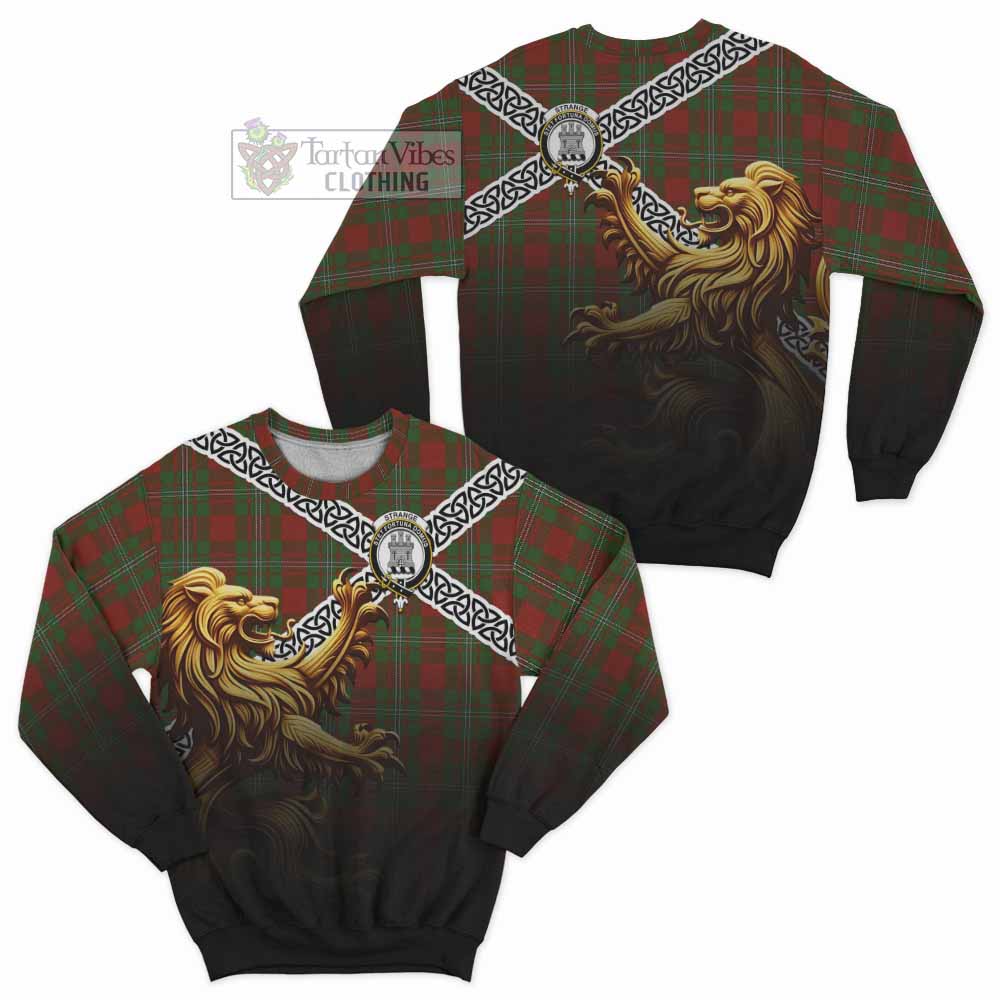 Tartan Vibes Clothing Strange (Strang) Crest Tartan Sweatshirt with Golden Lion Emblem Celtic Style