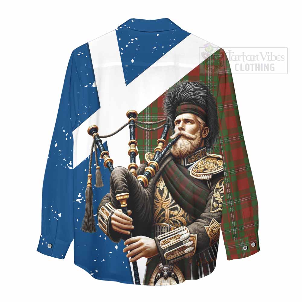 Tartan Vibes Clothing Strange (Strang) Tartan Women's Casual Shirt with Family Crest Scottish Bagpiper Vibes