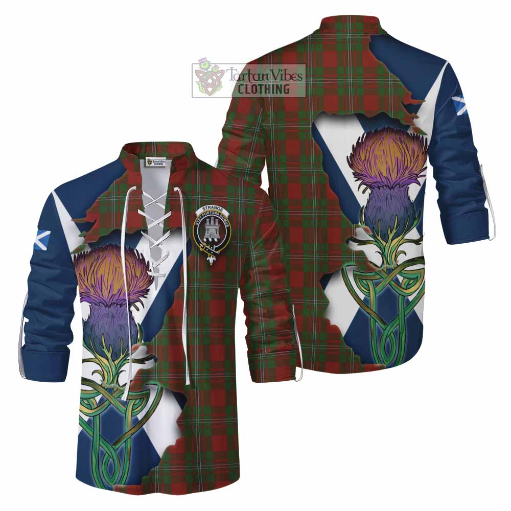 Tartan Vibes Clothing Strange (Strang) Tartan Family Crest Ghillie Kilt Shirt Scottish Thistle Celtic Inspired