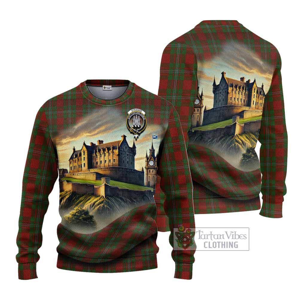 Tartan Vibes Clothing Strange (Strang) Tartan Family Crest Knitted Sweater with Scottish Ancient Castle Style