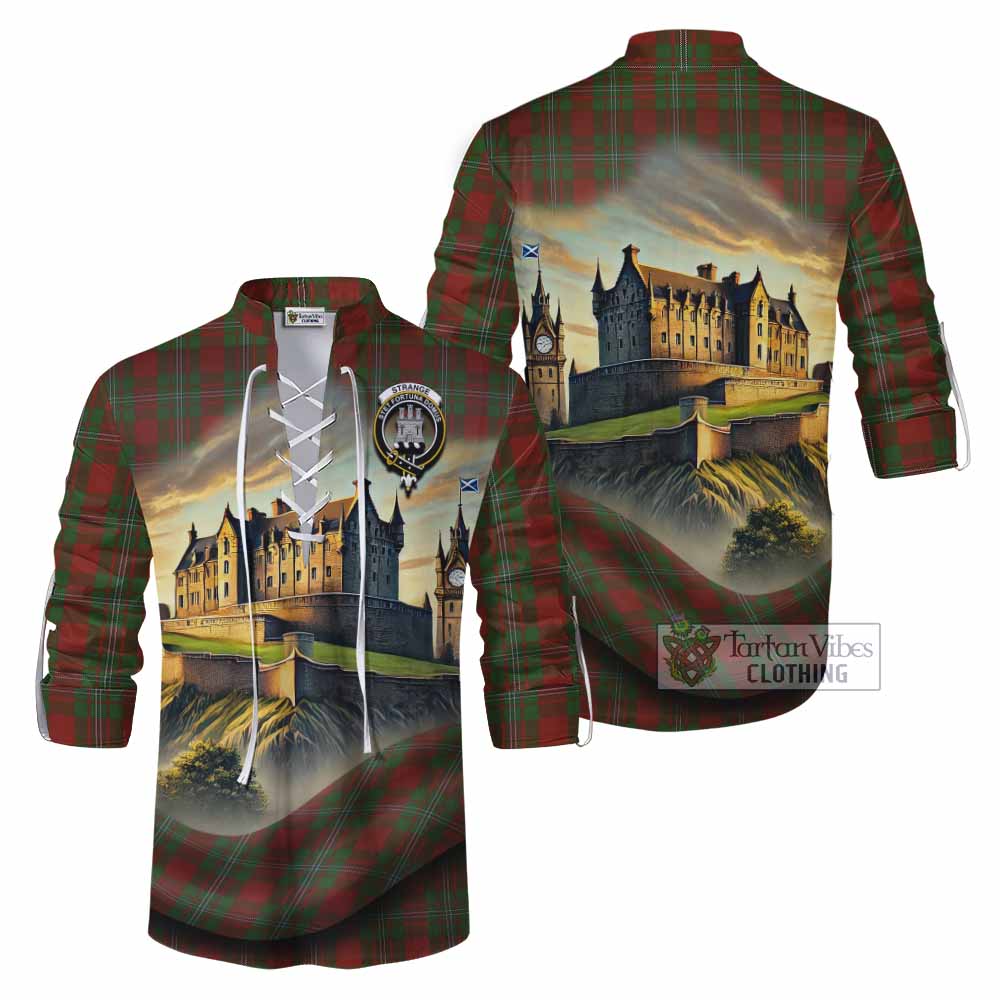 Tartan Vibes Clothing Strange (Strang) Tartan Family Crest Ghillie Kilt Shirt with Scottish Ancient Castle Style