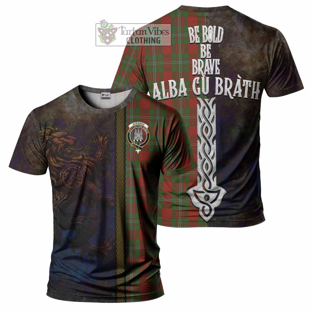 Tartan Vibes Clothing Strange (Strang) Tartan Family Crest T-Shirt Alba Gu Brath Be Brave Lion Ancient Style