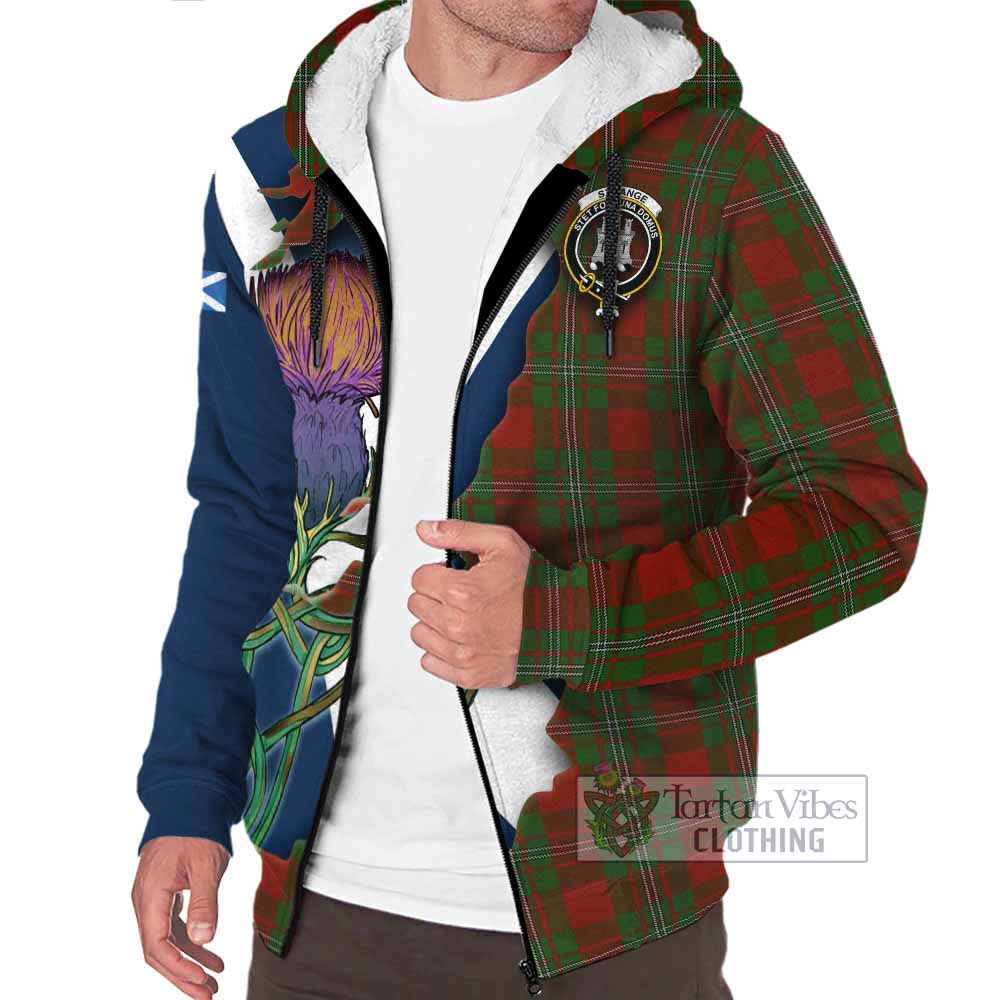 Tartan Vibes Clothing Strange (Strang) Tartan Family Crest Sherpa Hoodie Scottish Thistle Celtic Inspired