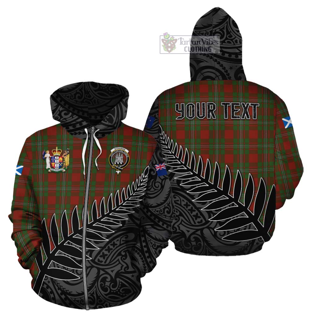 Tartan Vibes Clothing Strange (Strang) Crest Tartan Cotton Hoodie with New Zealand Silver Fern Half Style