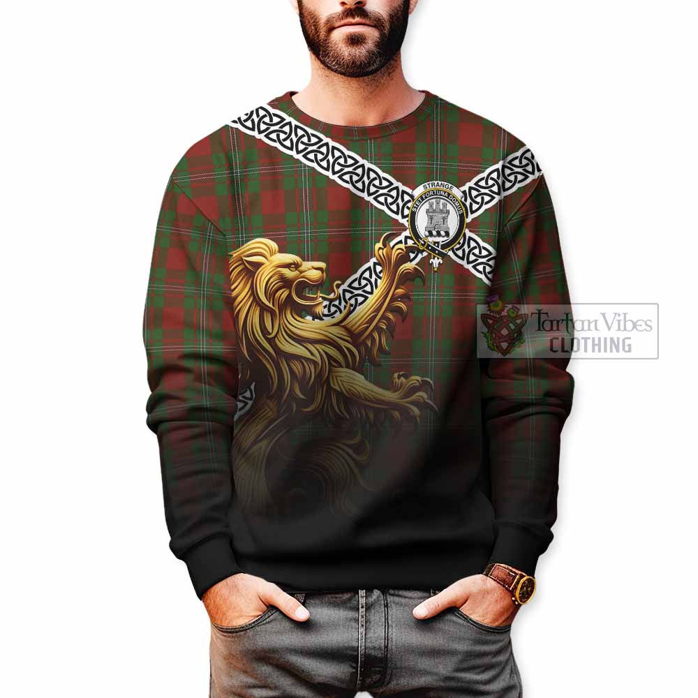 Tartan Vibes Clothing Strange (Strang) Crest Tartan Sweatshirt with Golden Lion Emblem Celtic Style