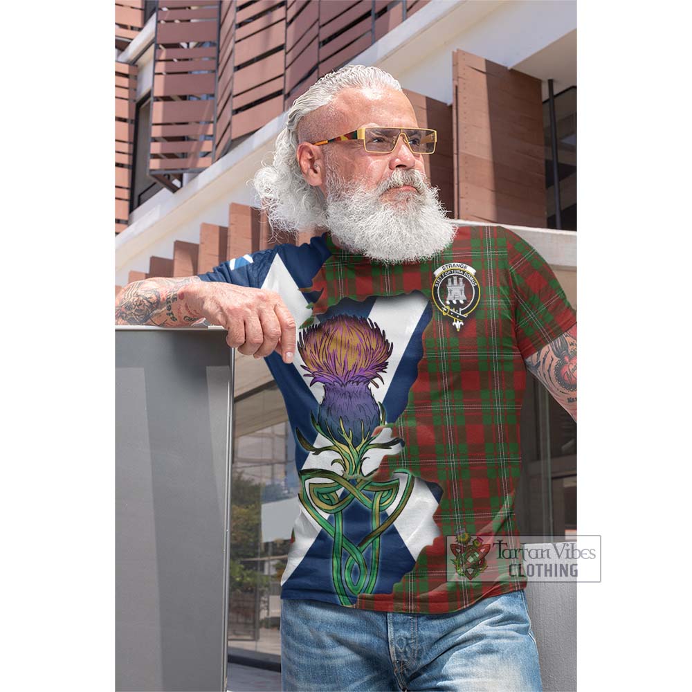 Tartan Vibes Clothing Strange (Strang) Tartan Family Crest Cotton T-shirt Scottish Thistle Celtic Inspired