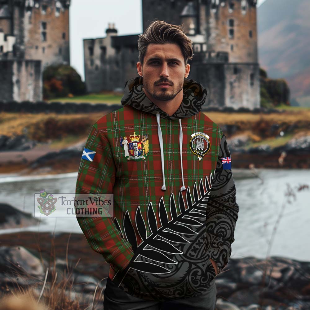 Tartan Vibes Clothing Strange (Strang) Crest Tartan Cotton Hoodie with New Zealand Silver Fern Half Style