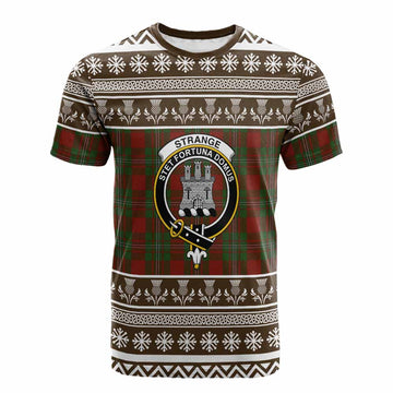 Strange (Strang) Clan Tartan Christmas Cotton T-shirt with Family Crest