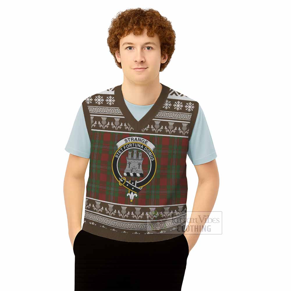Strange (Strang) Clan Tartan Christmas Knitted V-Neck Vest with Family Crest - Tartan Vibes Clothing